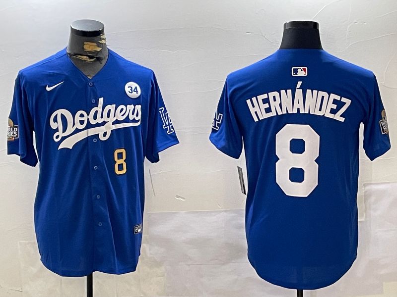Men Los Angeles Dodgers 8 Hernandez Blue Game 2024 Nike MLB Jersey style 11203